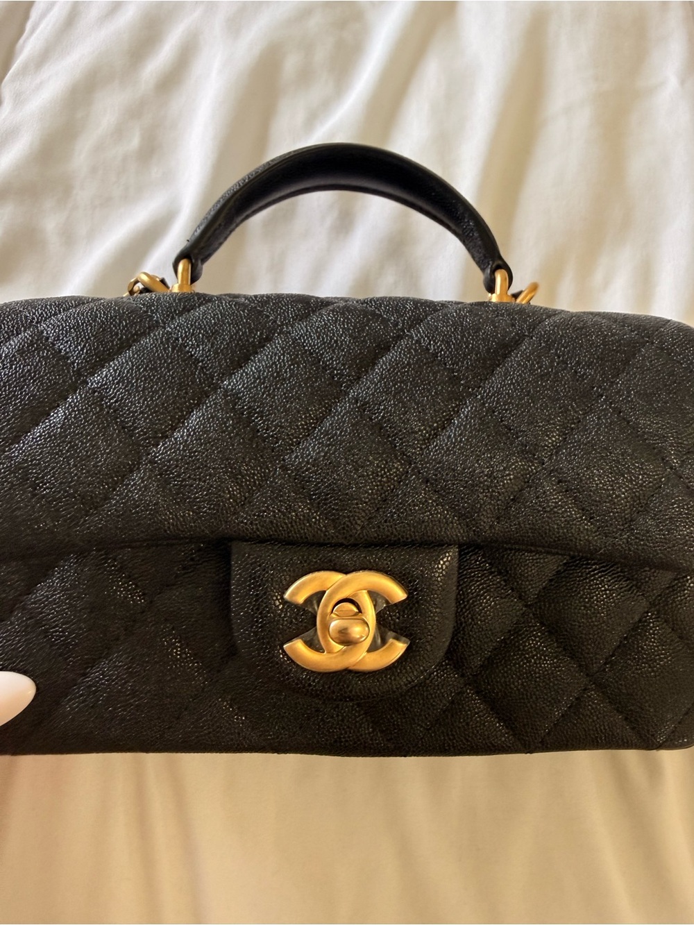 CHANEL Caviar Quilted Mini Top Handle Rectangular Flap Black